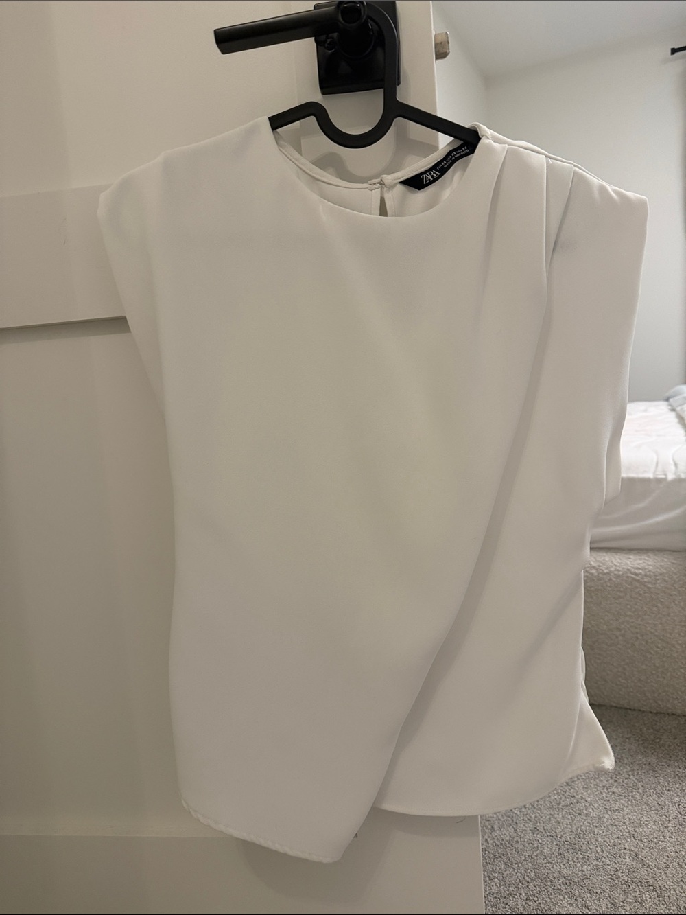 Zara White Draped Cap-Sleeve Blouse